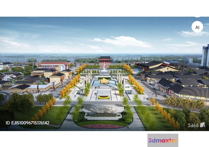 A Large Park With A Variety Of Buildings And Trees 3D Model - 1764 - VRAY Render