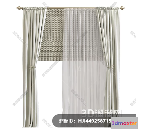 A Curtain With A Sheer Section 3D Model - 19769 - VRAY Render