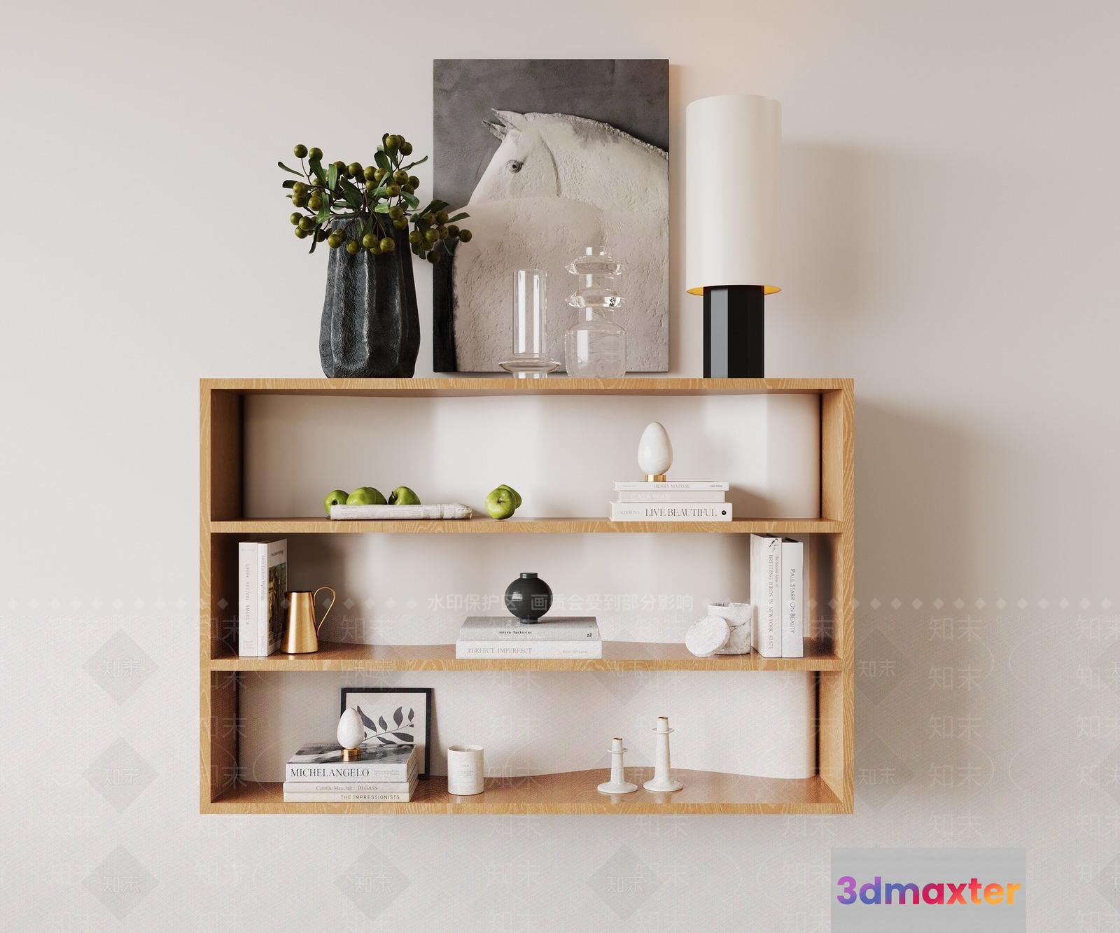 Wooden Shelf With Decorations 3D Model - 7242 - VRAY Render