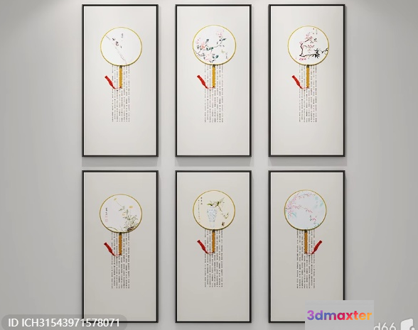 A Collection Of Six Framed Pieces Of Artwork 3D Model - 3986 - VRAY Render