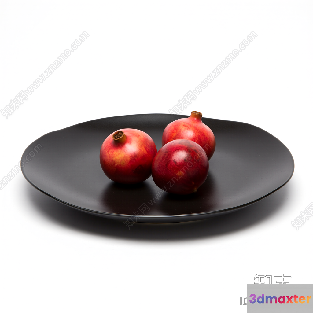 Black Plate With Pomegranates 3D Model - 18168 - VRAY Render