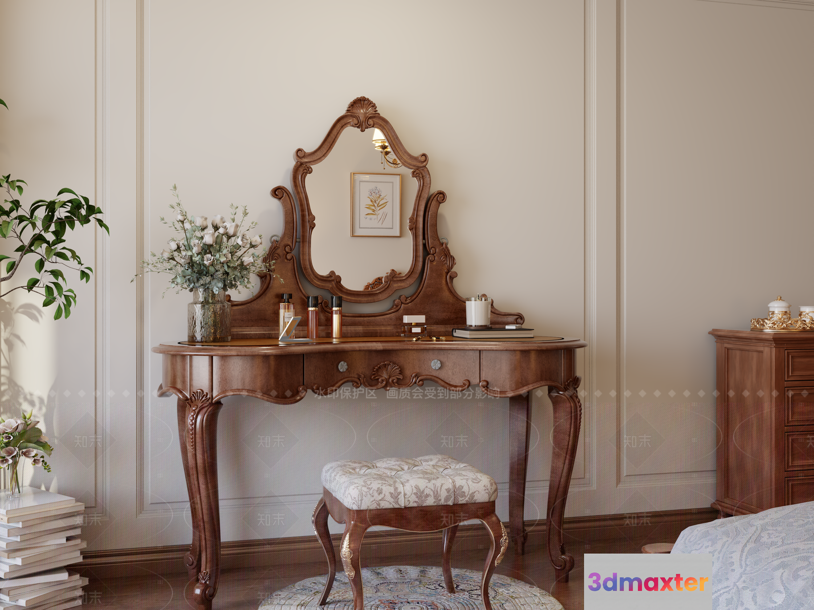 A Wooden Vanity Table 3D Model - 6718 - VRAY Render