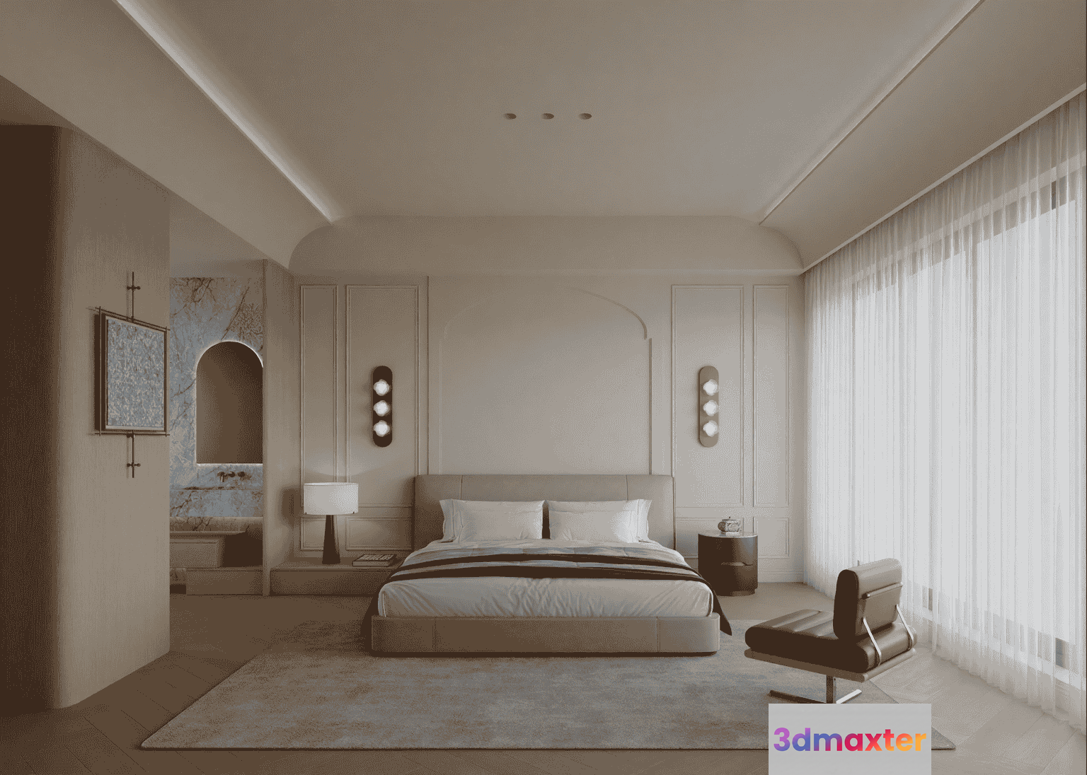 Modern Minimalist Bedroom 3D Model - 17464 - VRAY Render