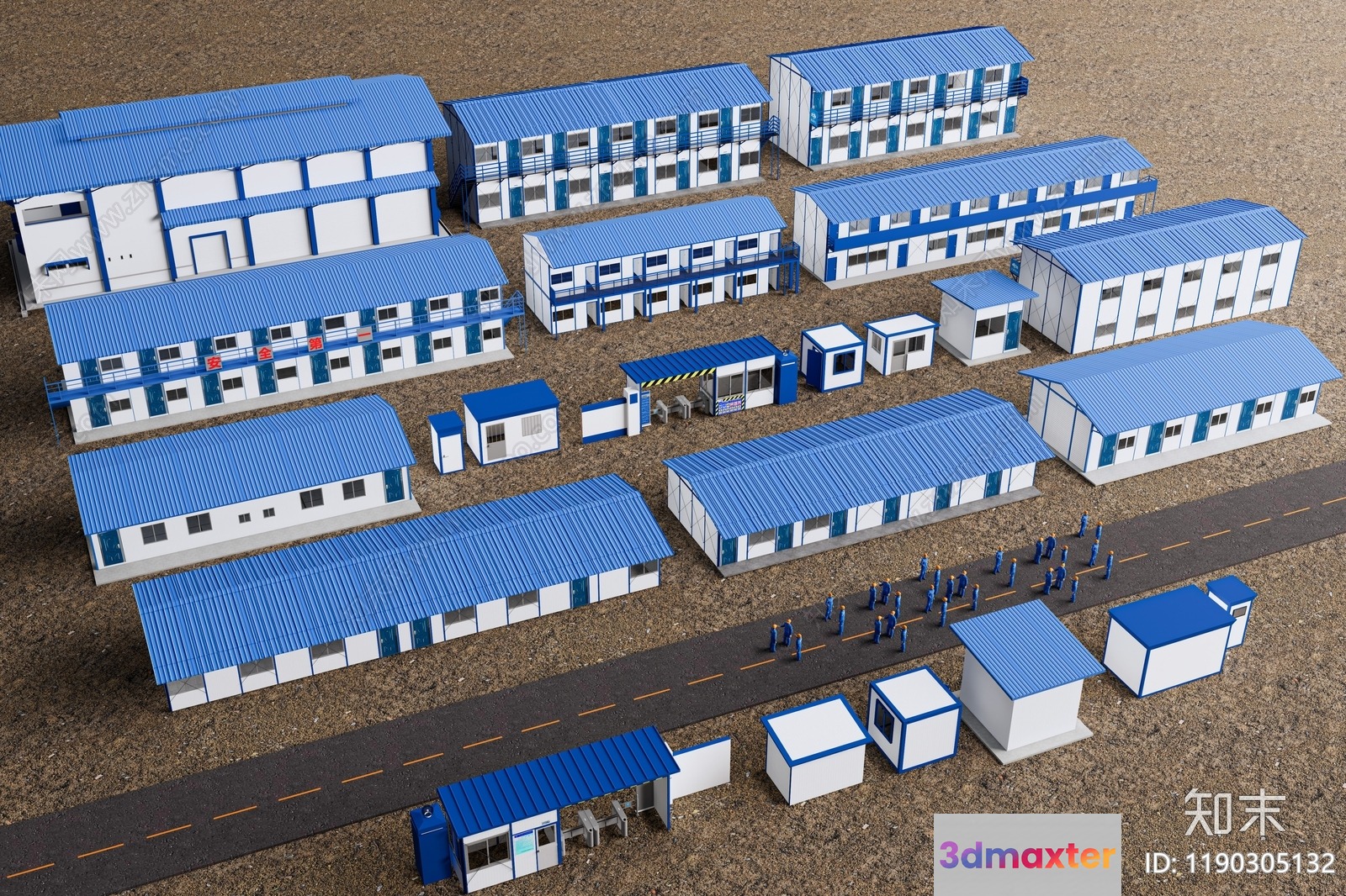 A Model Of A Blue And White Building 3D Model - 4368 - VRAY Render