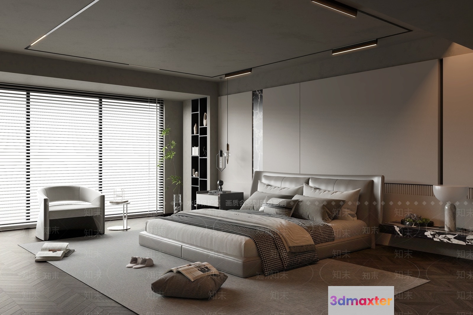Modern Minimalist Bedroom 3D Model - 23199 - VRAY Render