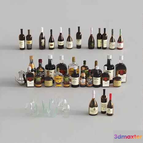 Multiple Bottles Of Alcohol 3D Model - 11469 - VRAY Render