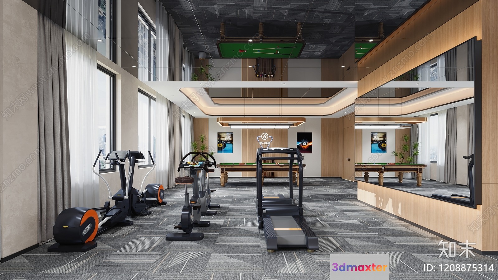 Modern Exercise Room 3D Model - 218 - VRAY Render