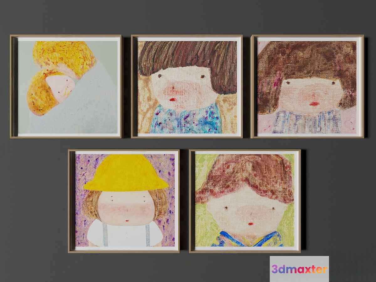 Five Framed Paintings Of Children 3D Model - 14507 - VRAY Render