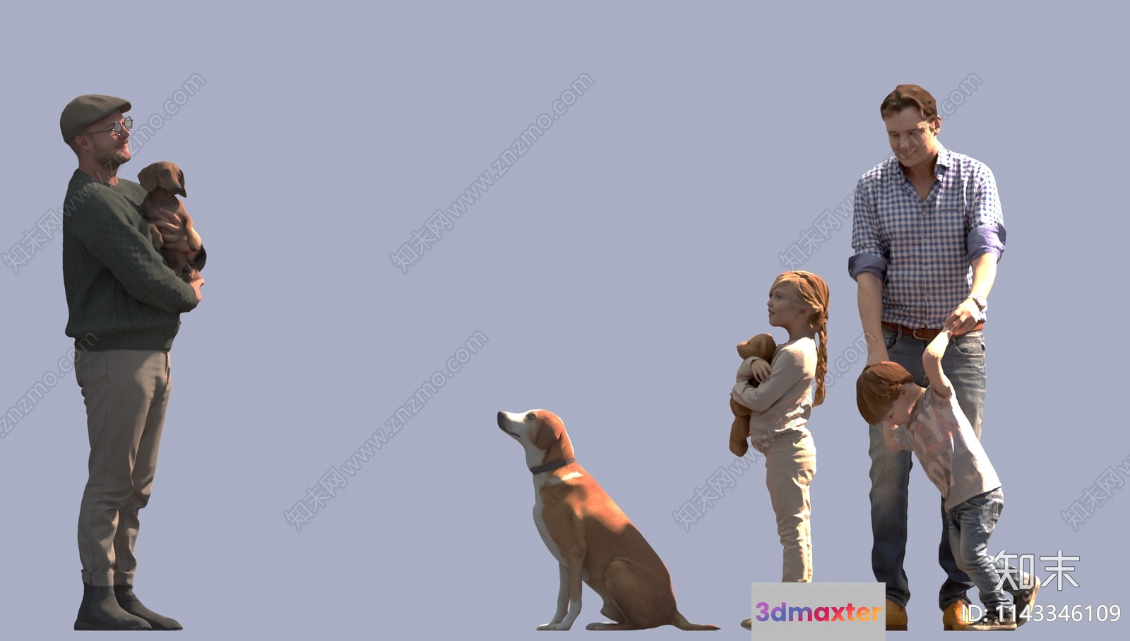 A Man And A Woman Are Holding A Dog 3D Model - 6500 - VRAY Render