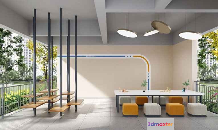 Modern Outdoor Dining Area 3D Model - 12981 - VRAY Render