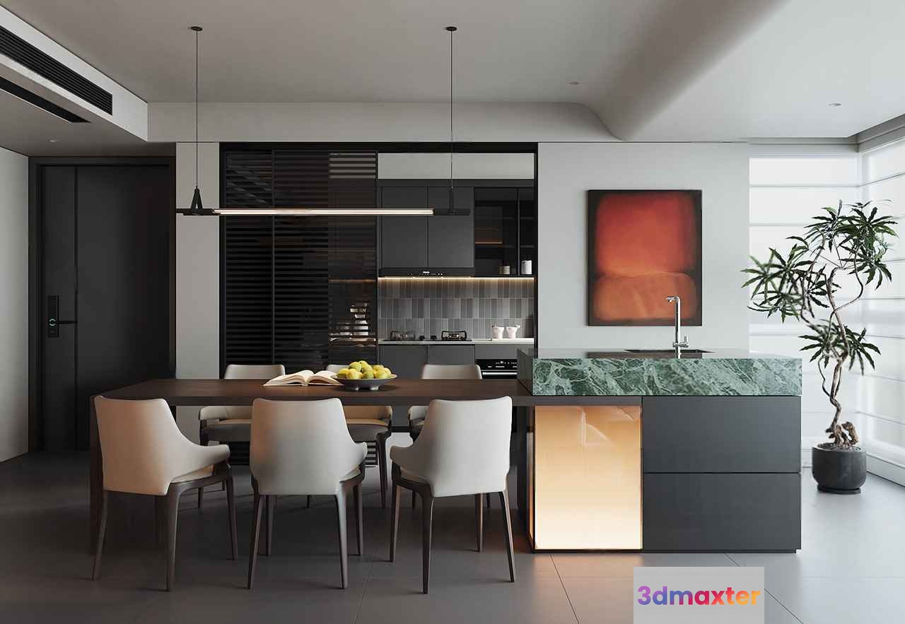 Modern Kitchen Island 3D Model - 10320 - VRAY Render