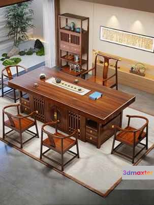 Wooden Office Furniture 3D Model - 3411 - VRAY Render