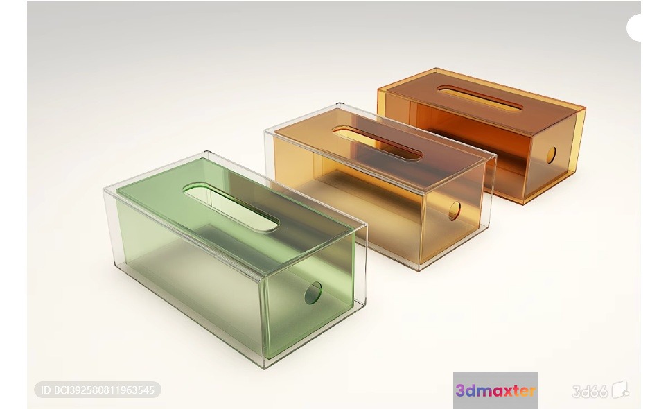 Three Rectangular Plastic Boxes With Handles On Top 3D Model - 7628 - VRAY Render