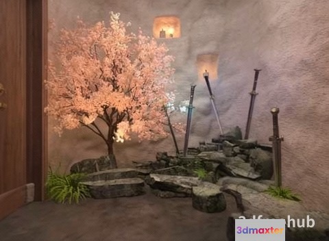 A 3D Free Hub With A Sword And Tree 3D Model - 22659 - VRAY Render