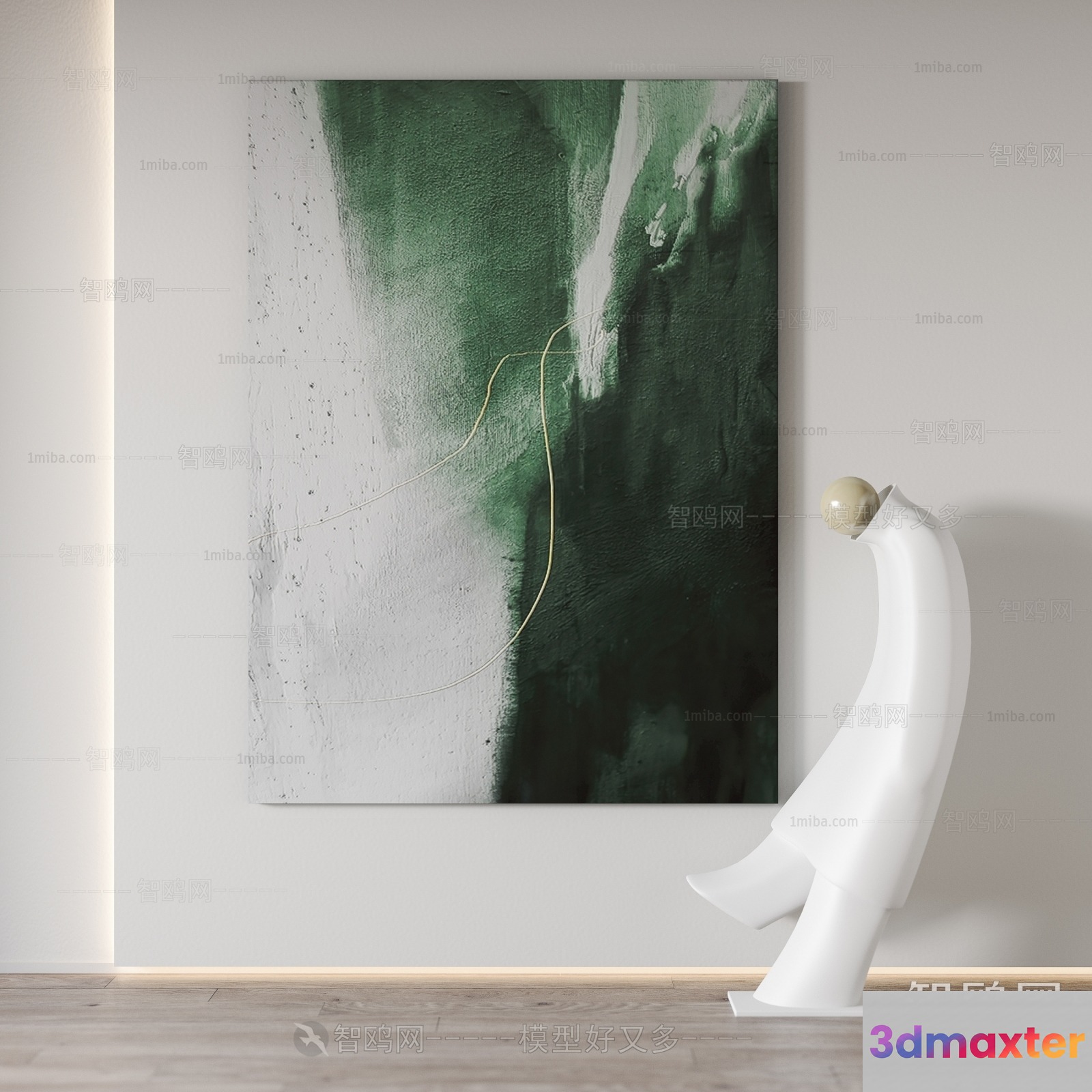 Abstract Art Piece With A Green And White Color Scheme 3D Model - 22799 - VRAY Render
