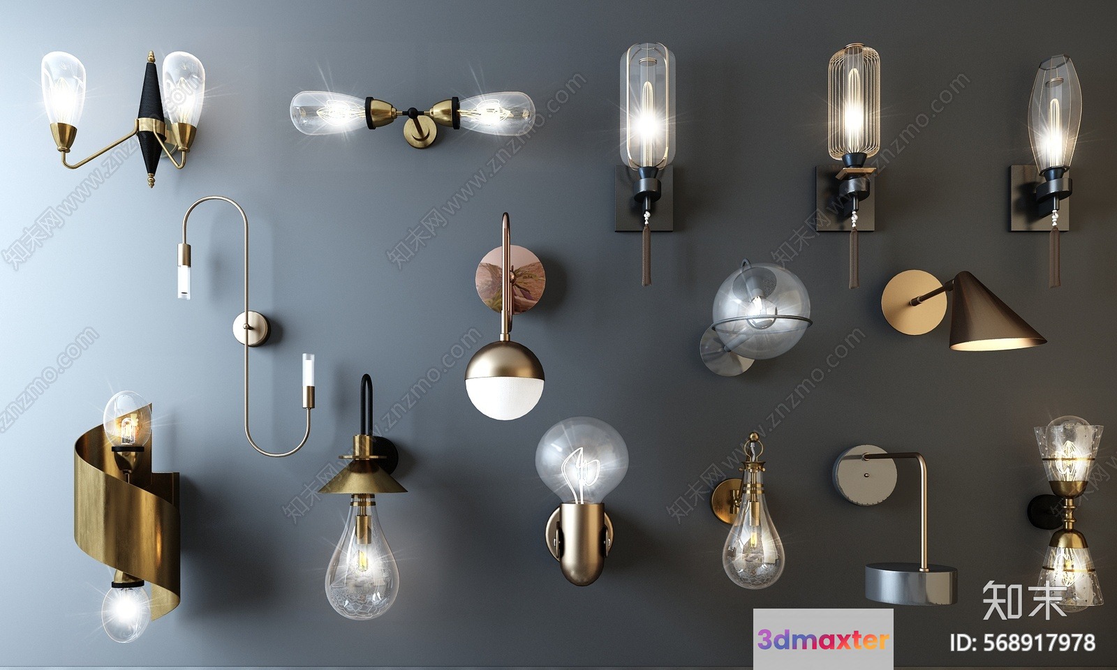 Gold Light Fixtures 3D Model - 14182 - VRAY Render