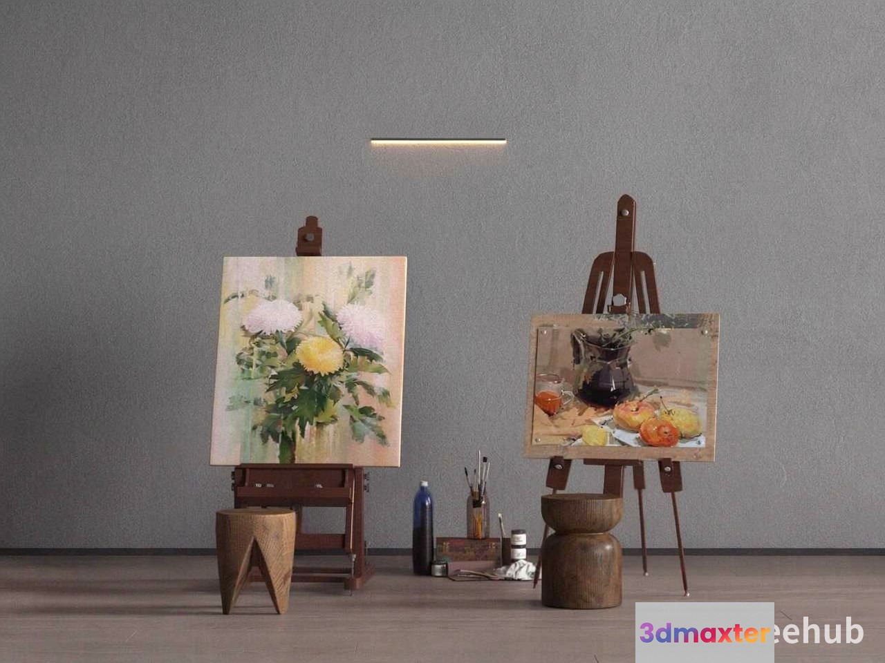 Two Paintings On Easels 3D Model - 21862 - VRAY Render