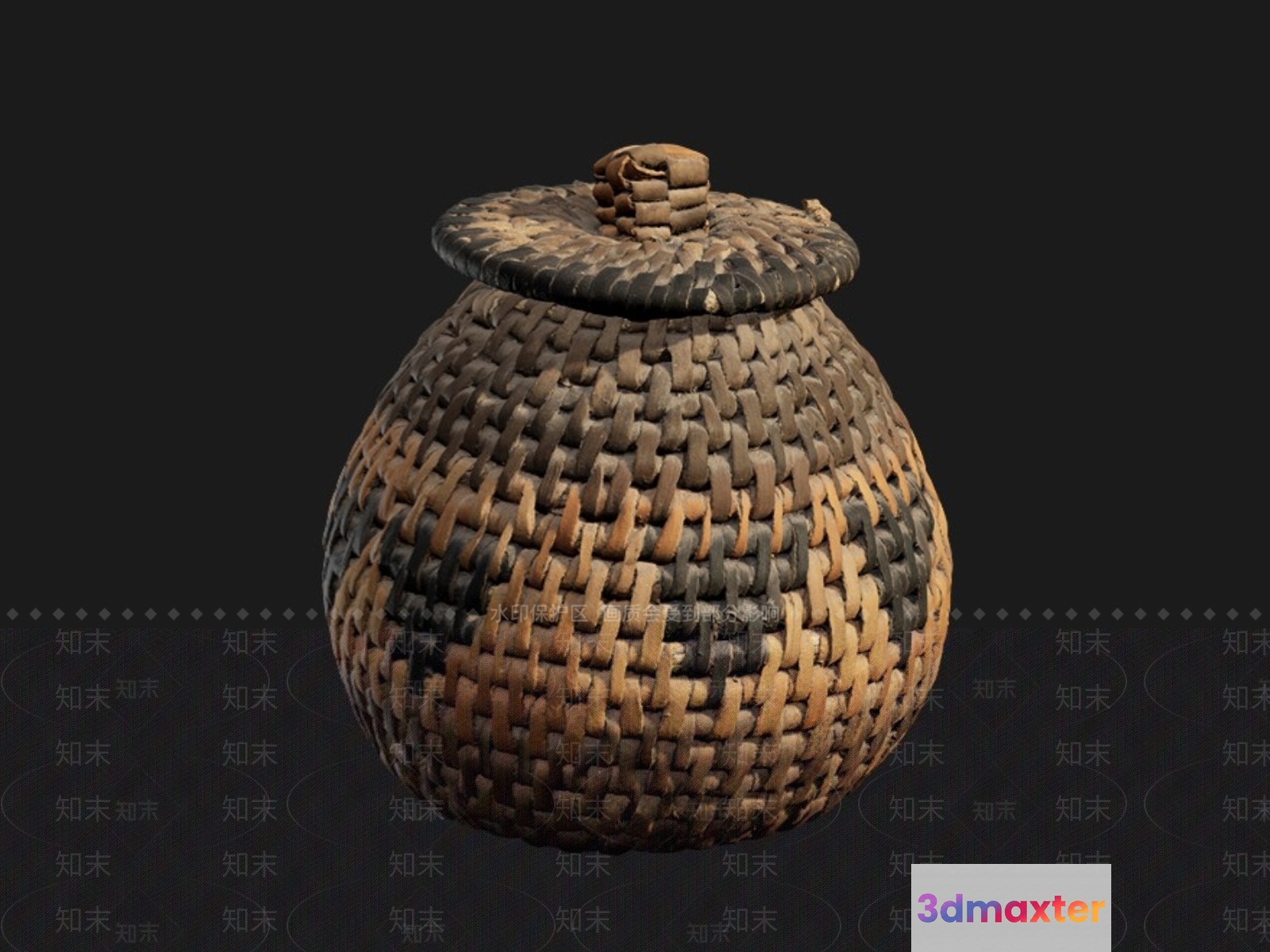 A Woven Basket With A Lid 3D Model - 123 - VRAY Render