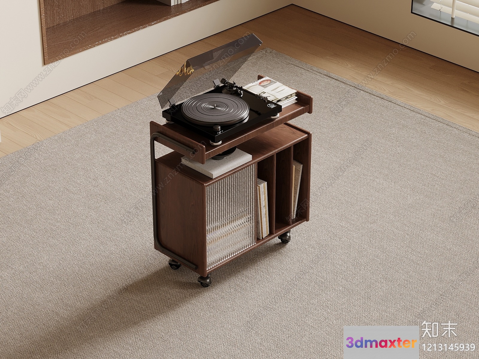 Mid-Century Modern Record Player Stand 3D Model - 7035 - VRAY Render