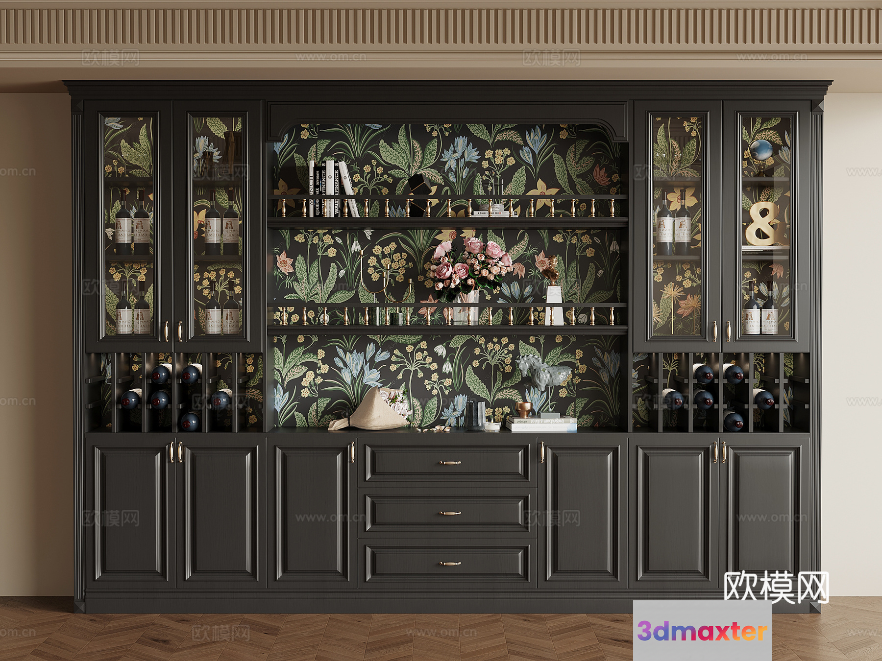 A Large Cabinet With A Floral Pattern 3D Model - 1555 - VRAY Render