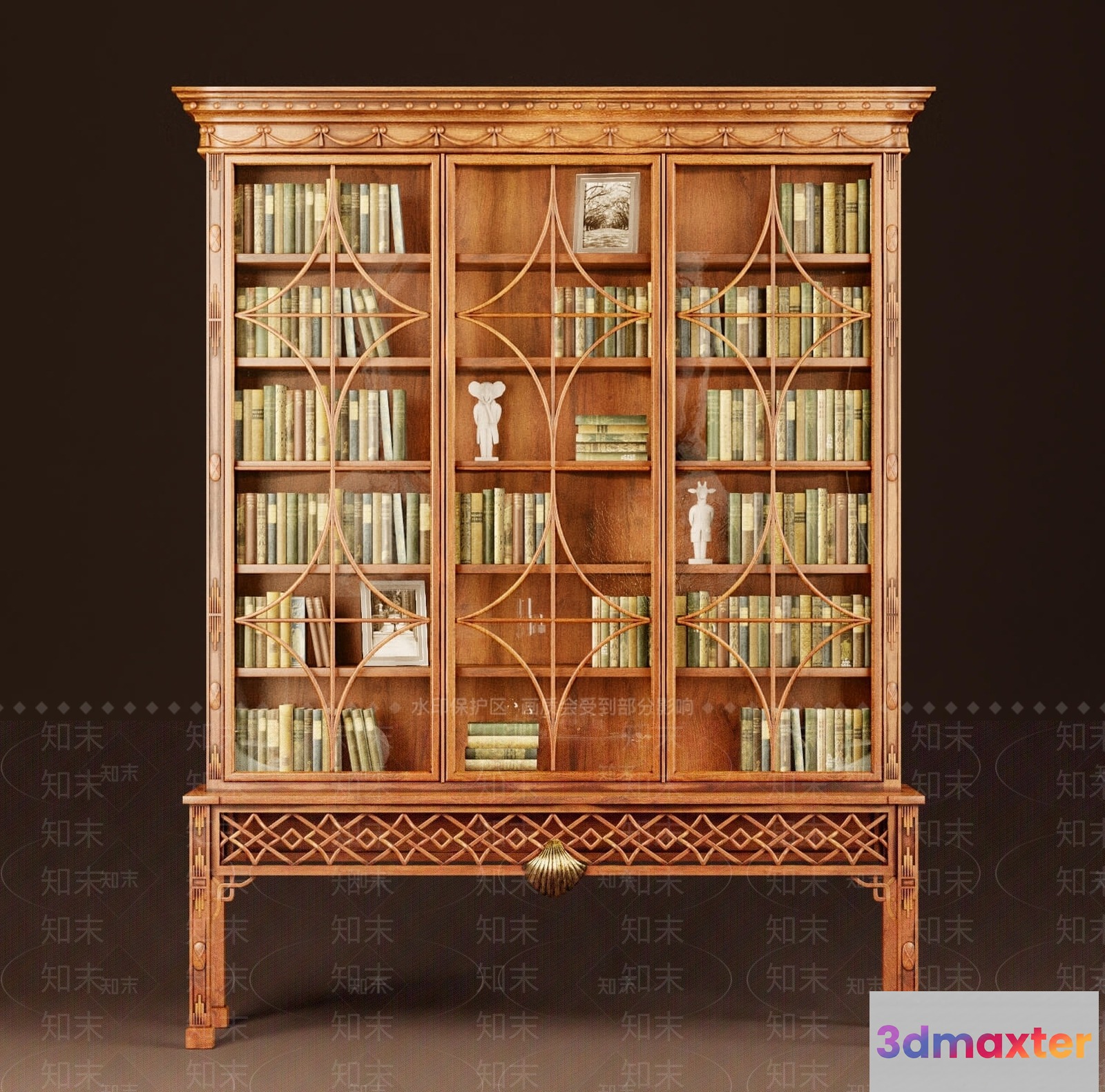 A Wooden Bookcase With Glass Doors 3D Model - 12263 - VRAY Render