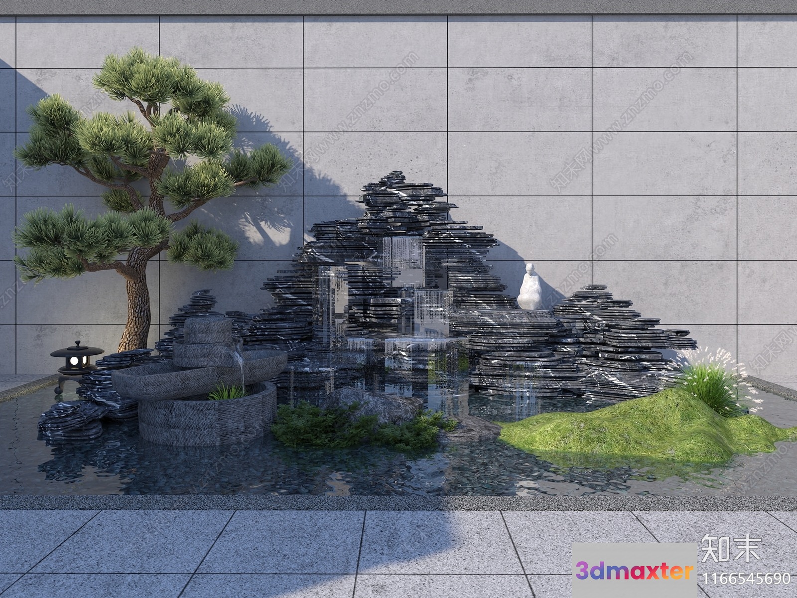 A Japanese-Style Garden With A Fountain 3D Model - 6375 - VRAY Render