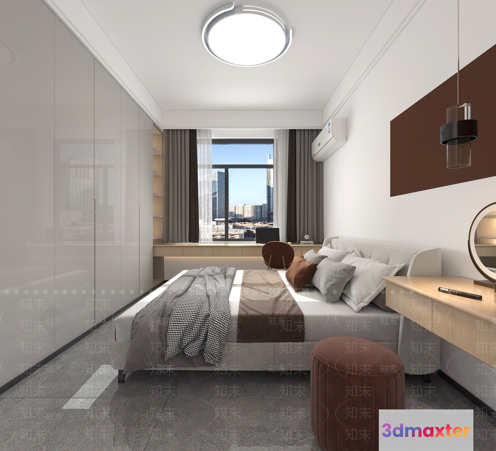 Modern Minimalist Bedroom 3D Model - 1666 - VRAY Render