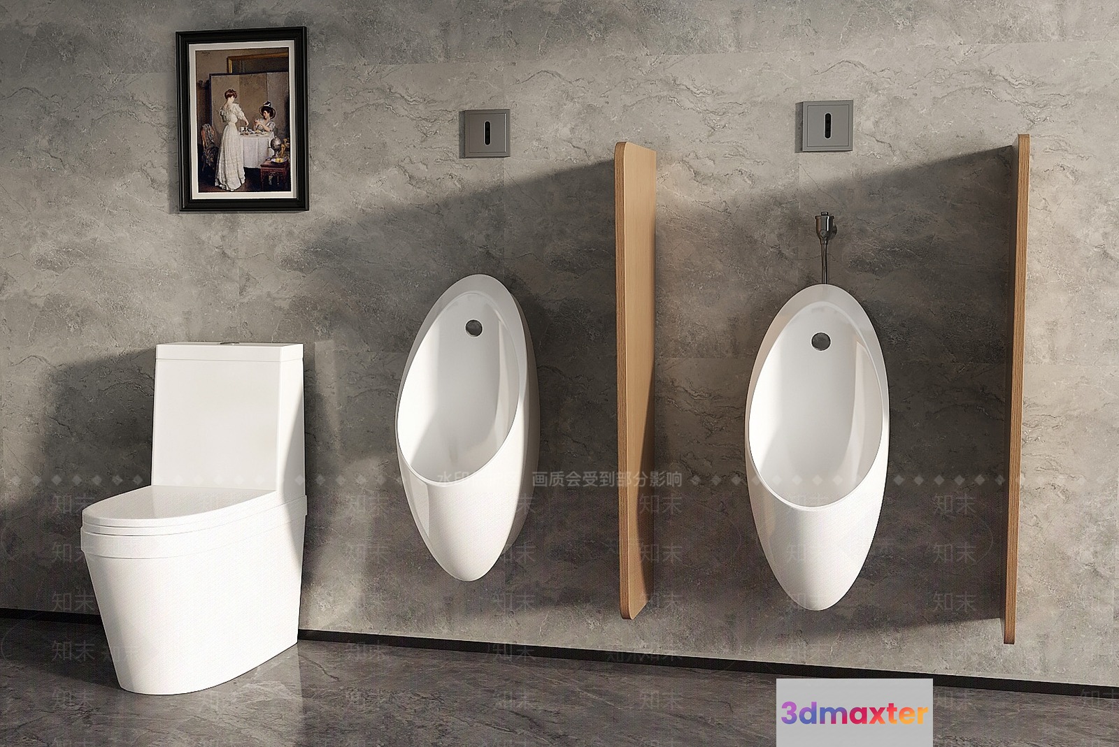 A Bathroom With Urinals 3D Model - 7150 - VRAY Render