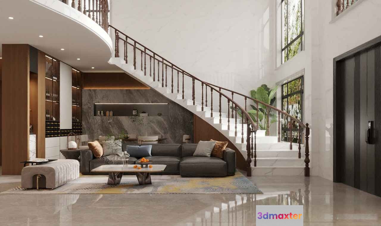 Modern Living Room 3D Model - 114 - VRAY Render