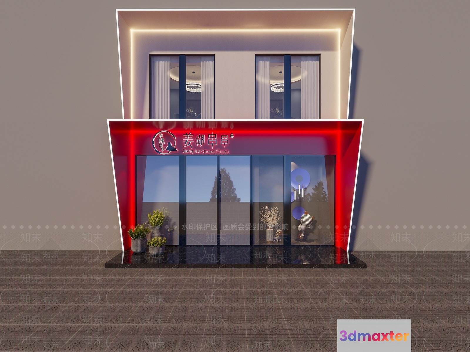 Modern Storefront With Red Accents 3D Model - 20119 - VRAY Render