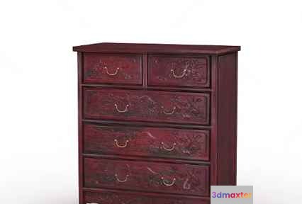 A Distressed Red Dresser 3D Model - 22345 - VRAY Render