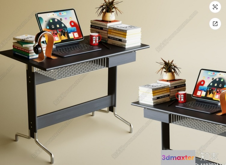 A Black Desk With A Laptop And Books 3D Model - 15043 - CORONA Render