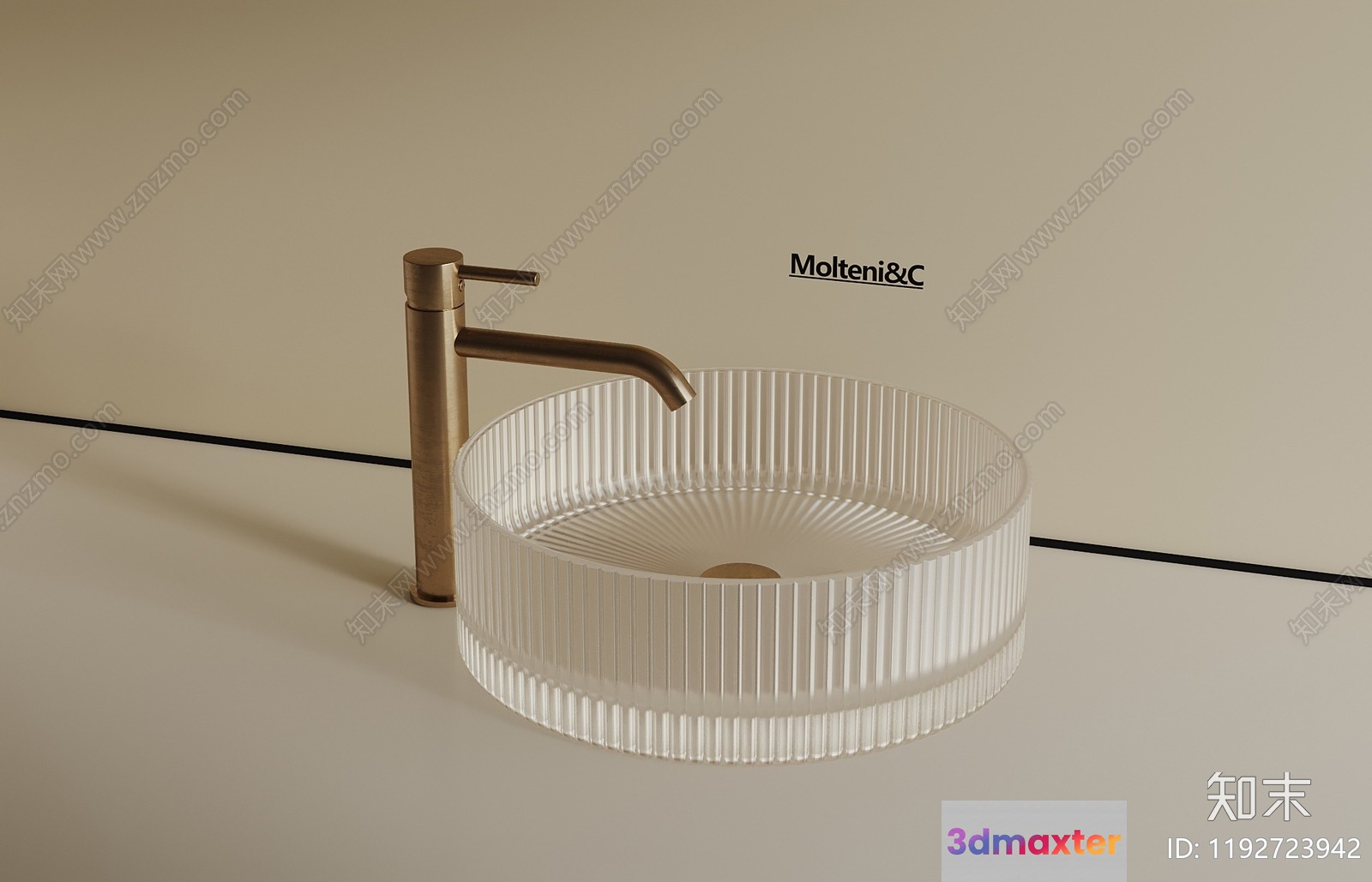 A Sink With A Gold Faucet 3D Model - 23688 - VRAY Render