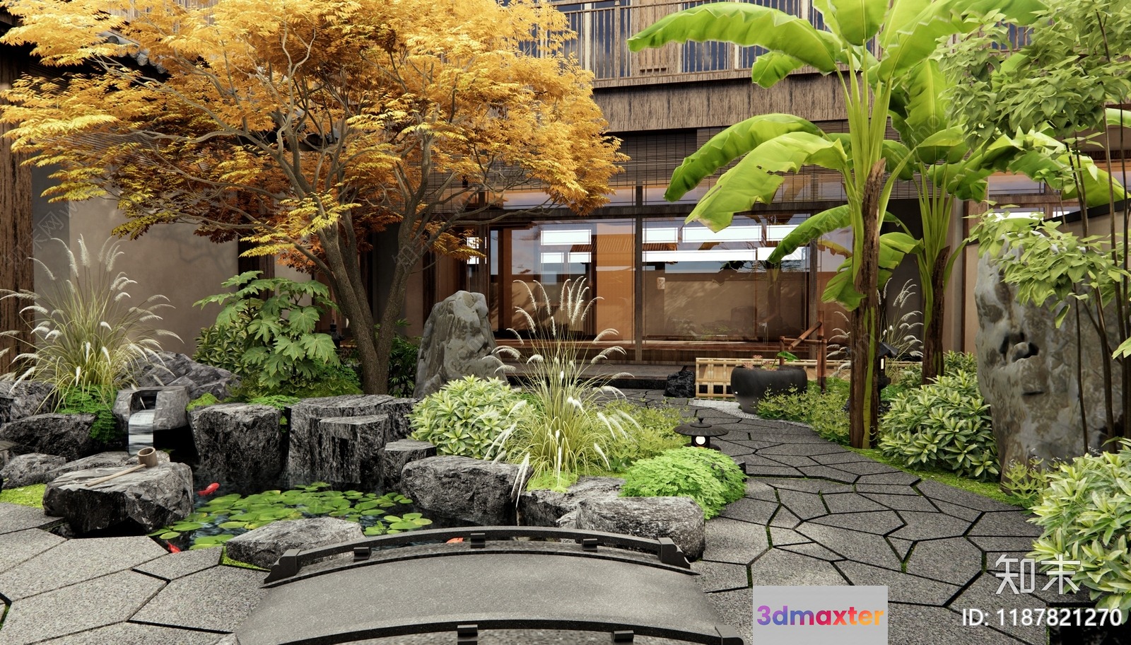 A Japanese-Style Garden 3D Model - 10037 - VRAY Render