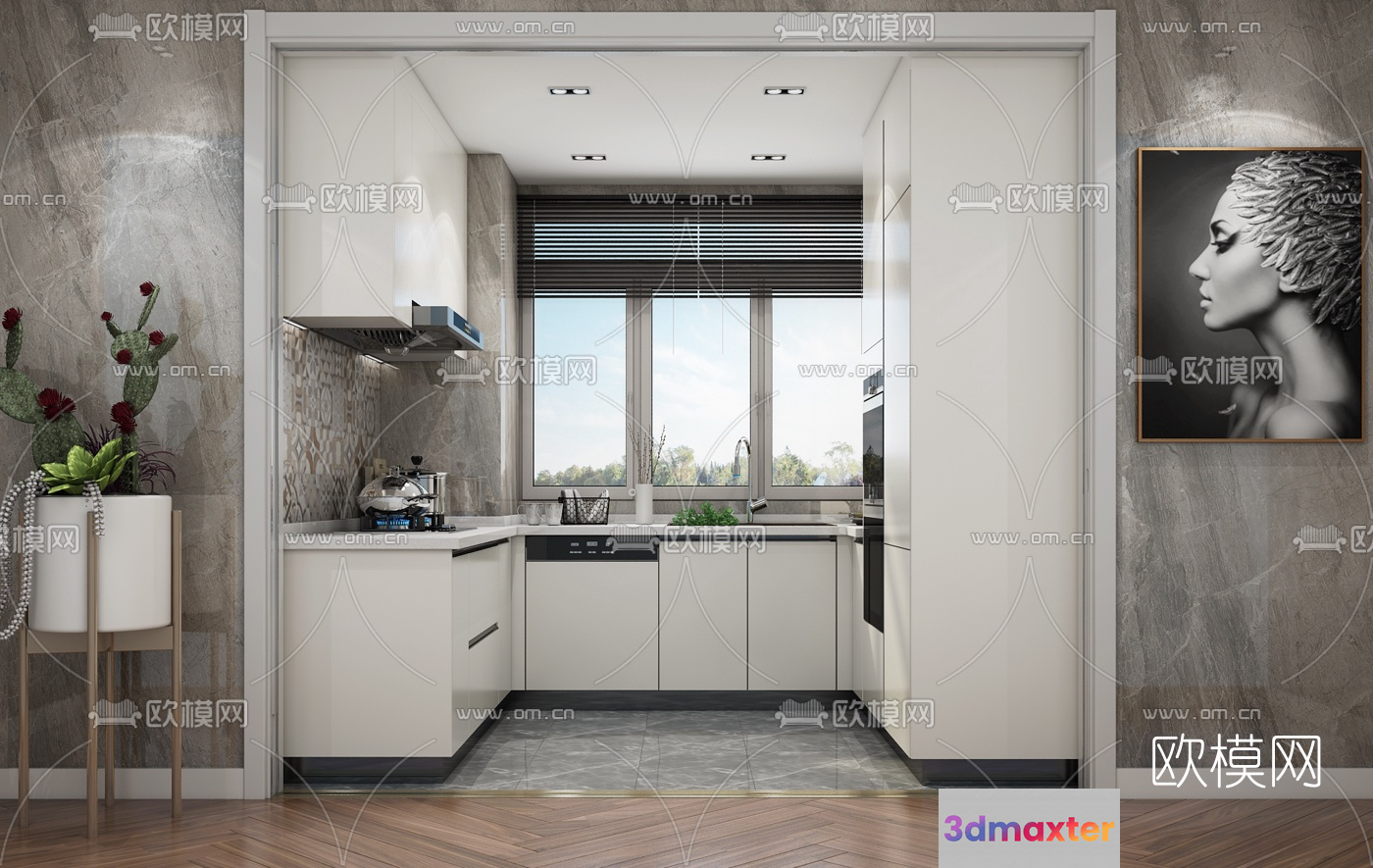 Modern Kitchen Space 3D Model - 2234 - VRAY Render
