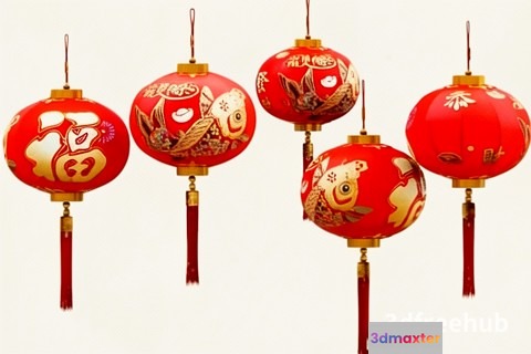 Four Chinese Lanterns 3D Model - 21219 - VRAY Render