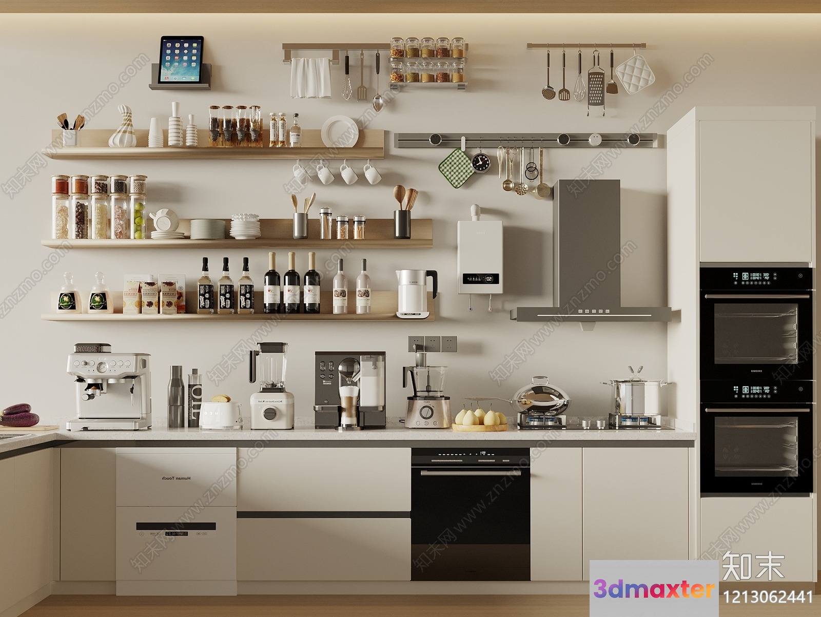 Modern White Kitchen 3D Model - 9881 - VRAY Render