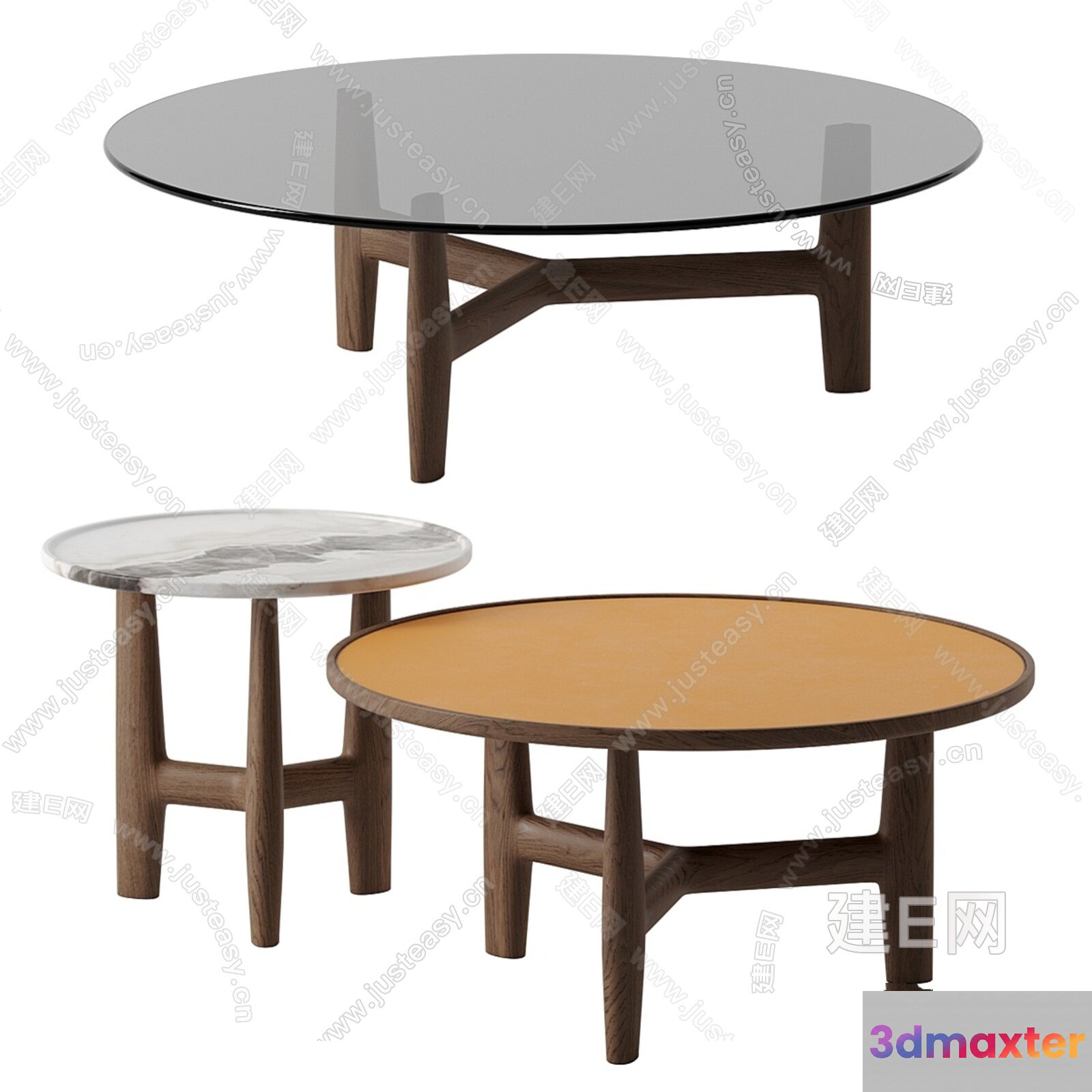 Two Coffee Tables With Wooden Legs And Different Colored Tops 3D Model - 16208 - VRAY Render