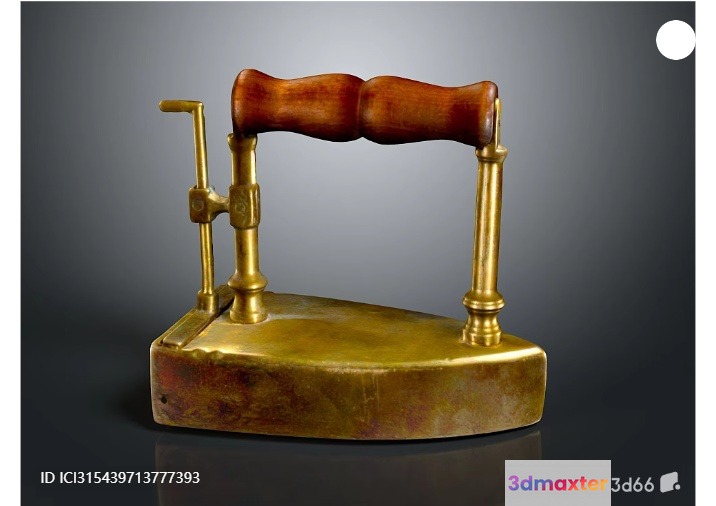 A Vintage Brass Iron With A Wooden Handle 3D Model - 3370 - VRAY Render