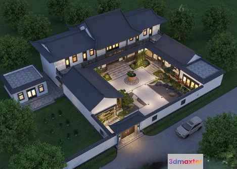 Aerial View Of A House 3D Model - 20302 - CORONA Render