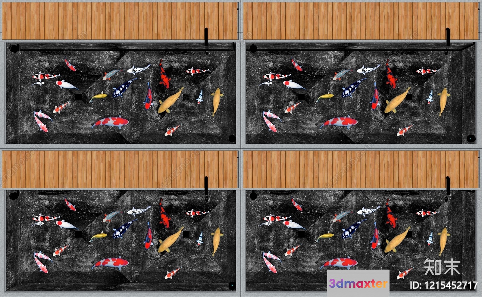 A Koi Fish Tank With Various Colored Fish 3D Model - 14153 - VRAY Render