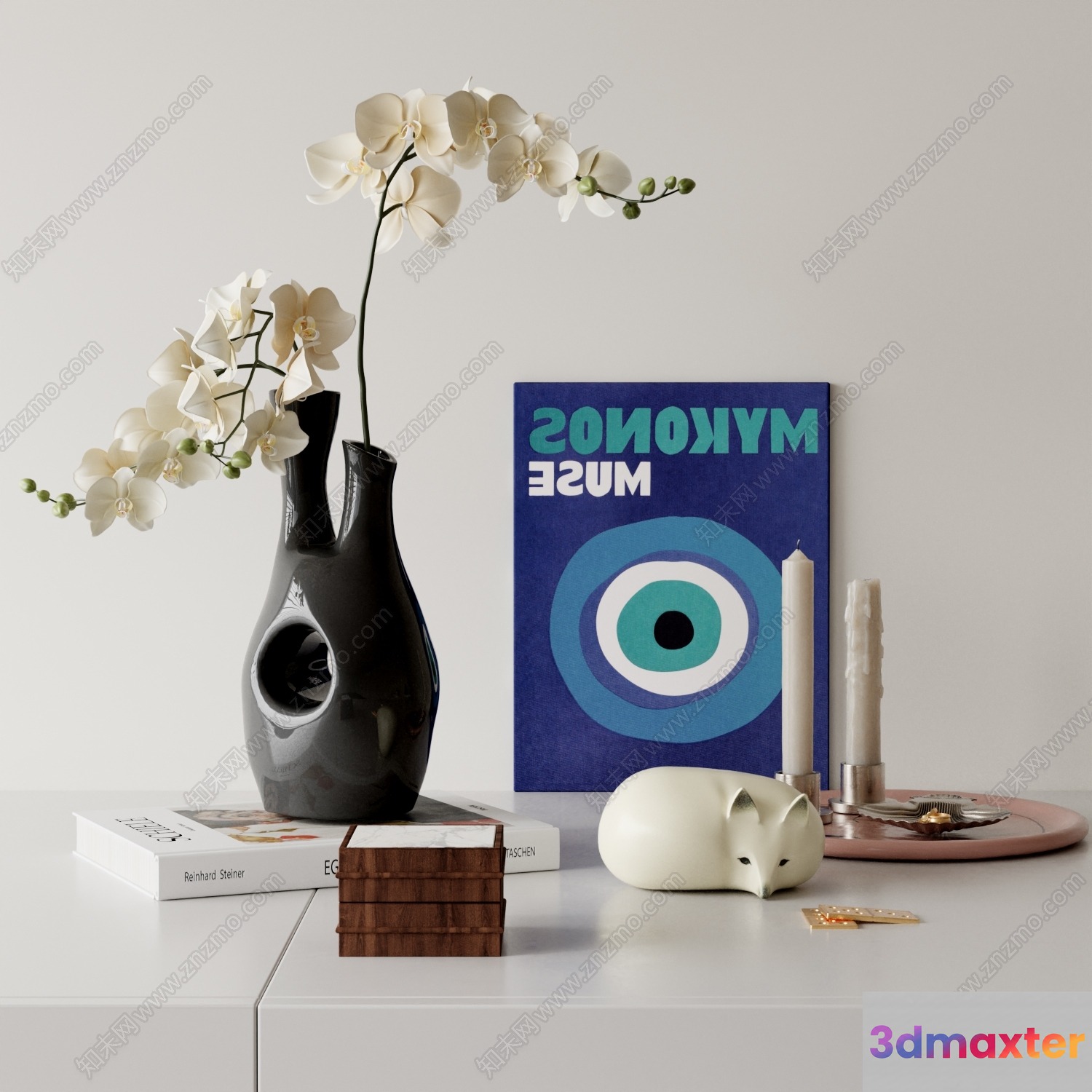 A Decorative Table With Various Objects 3D Model - 5524 - VRAY Render