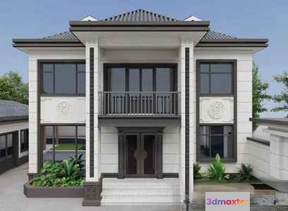 A White House With A Balcony 3D Model - 3035 - VRAY Render