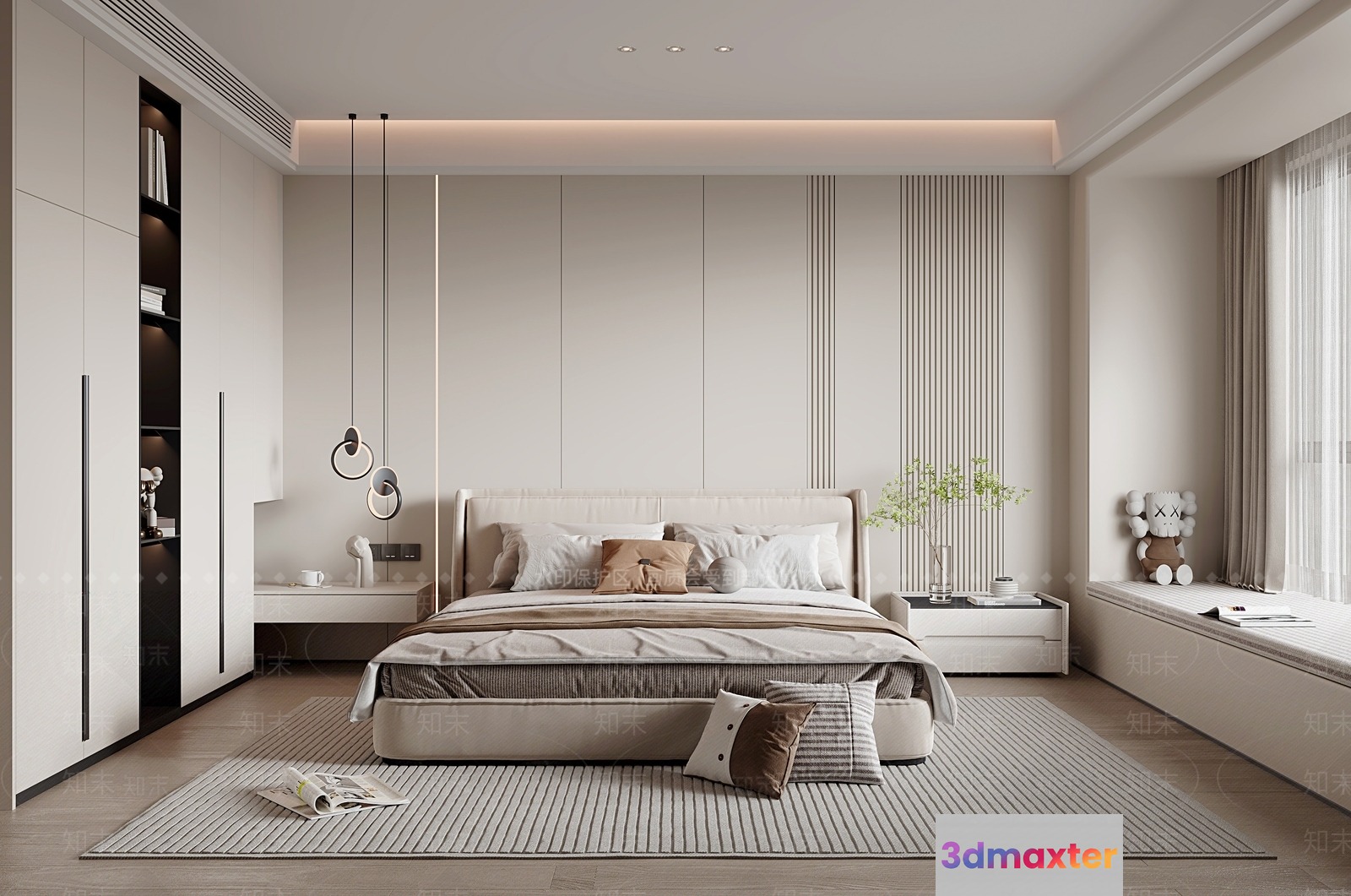 Modern Neutral Bedroom 3D Model - 8357 - VRAY Render
