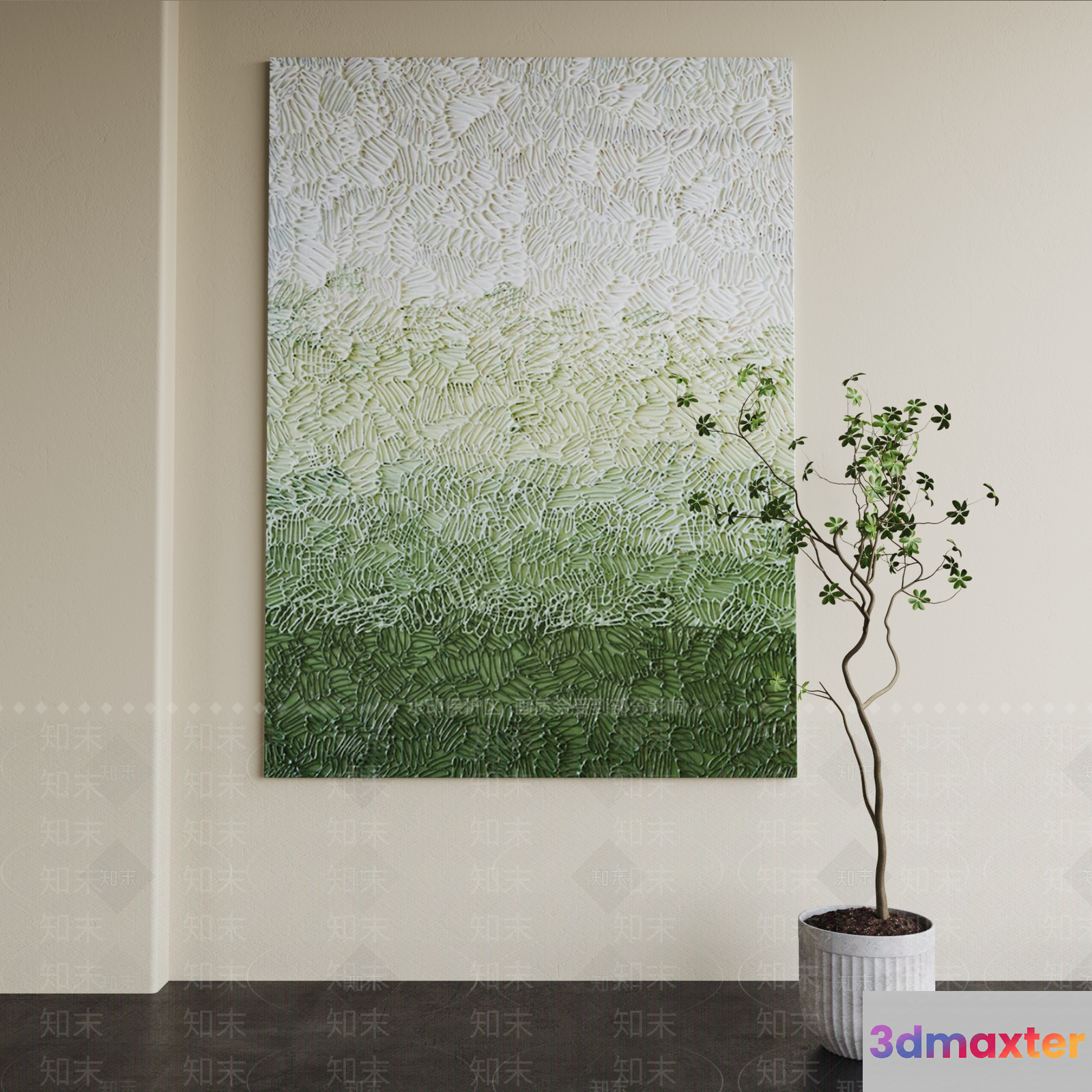 A Painting Of A Green And White Landscape 3D Model - 8611 - VRAY Render