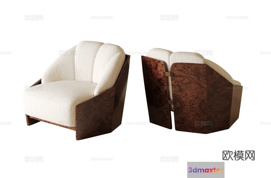 A Wooden Chair With White Cushions 3D Model - 12629 - CORONA Render