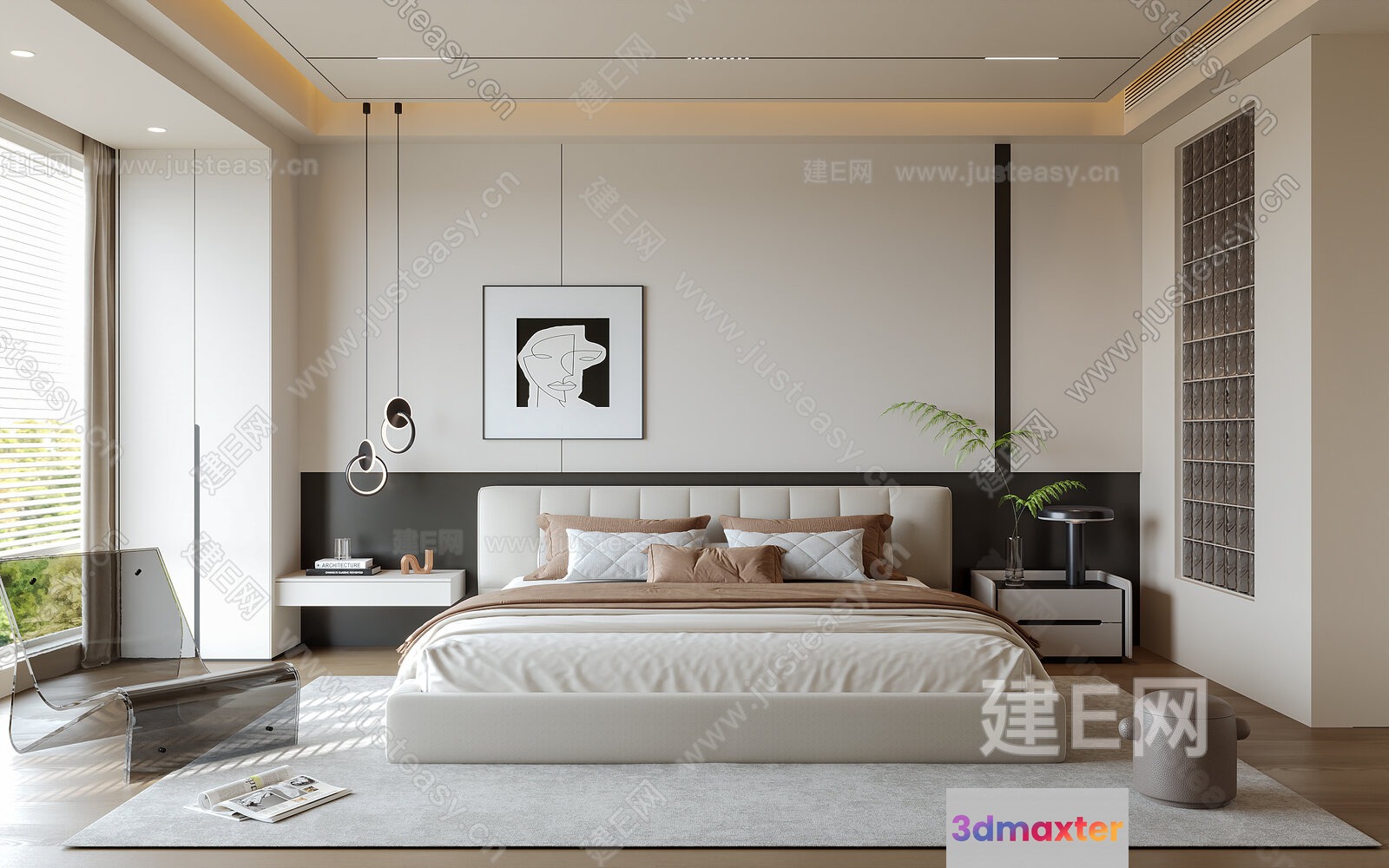 Modern Minimalist Bedroom 3D Model - 11825 - VRAY Render