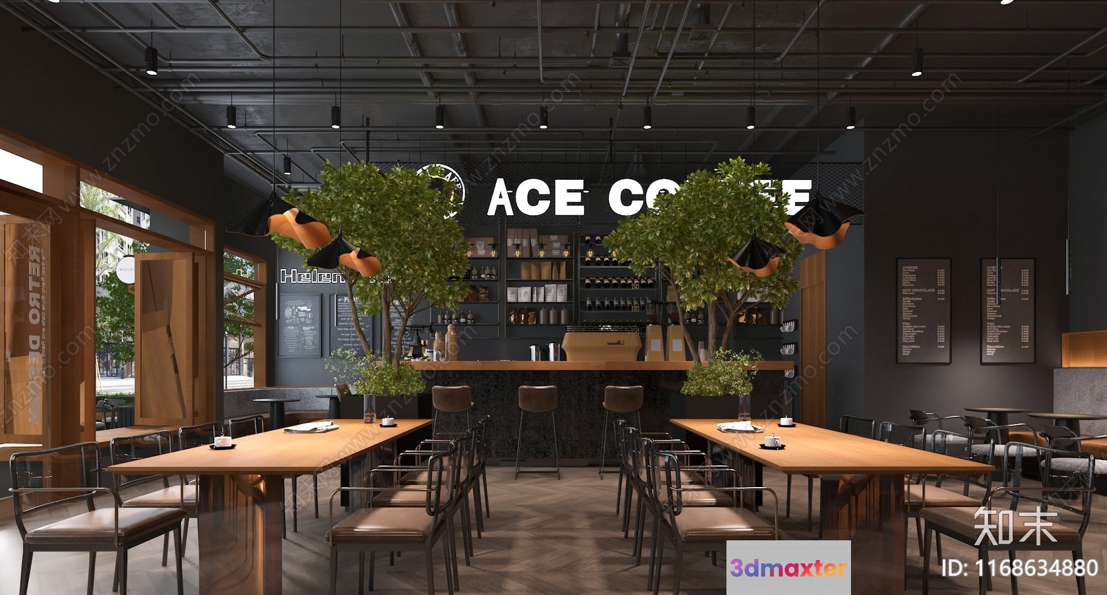 Modern Coffee Shop Interior 3D Model - 2206 - VRAY Render