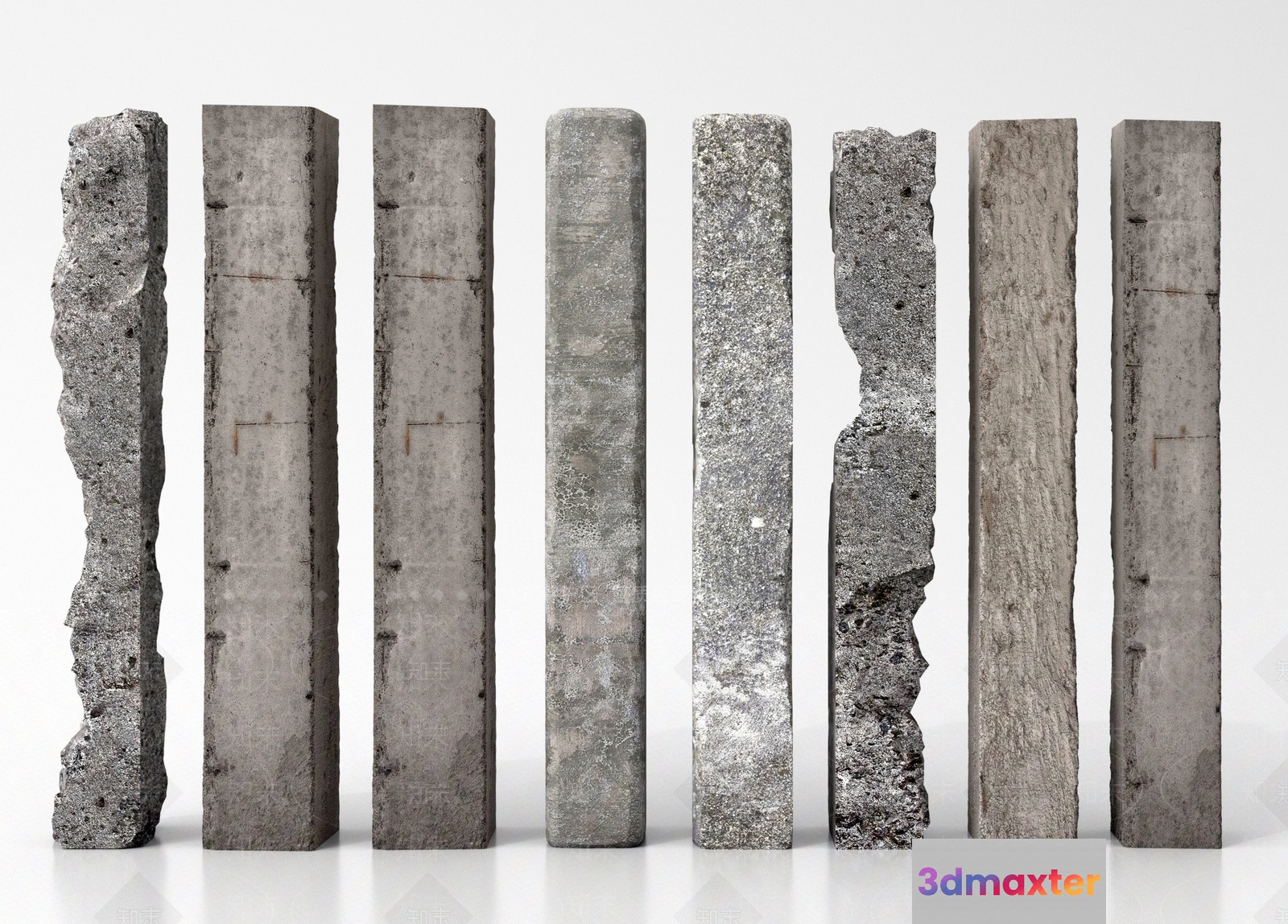 A Set Of Gray Concrete Blocks 3D Model - 14735 - VRAY Render