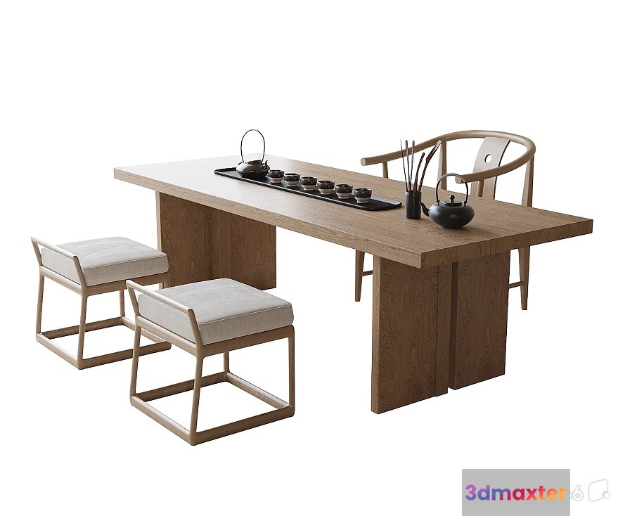 A Wooden Table And Chairs 3D Model - 19157 - VRAY Render